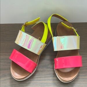 Tahari Neon and Holographic Sandals